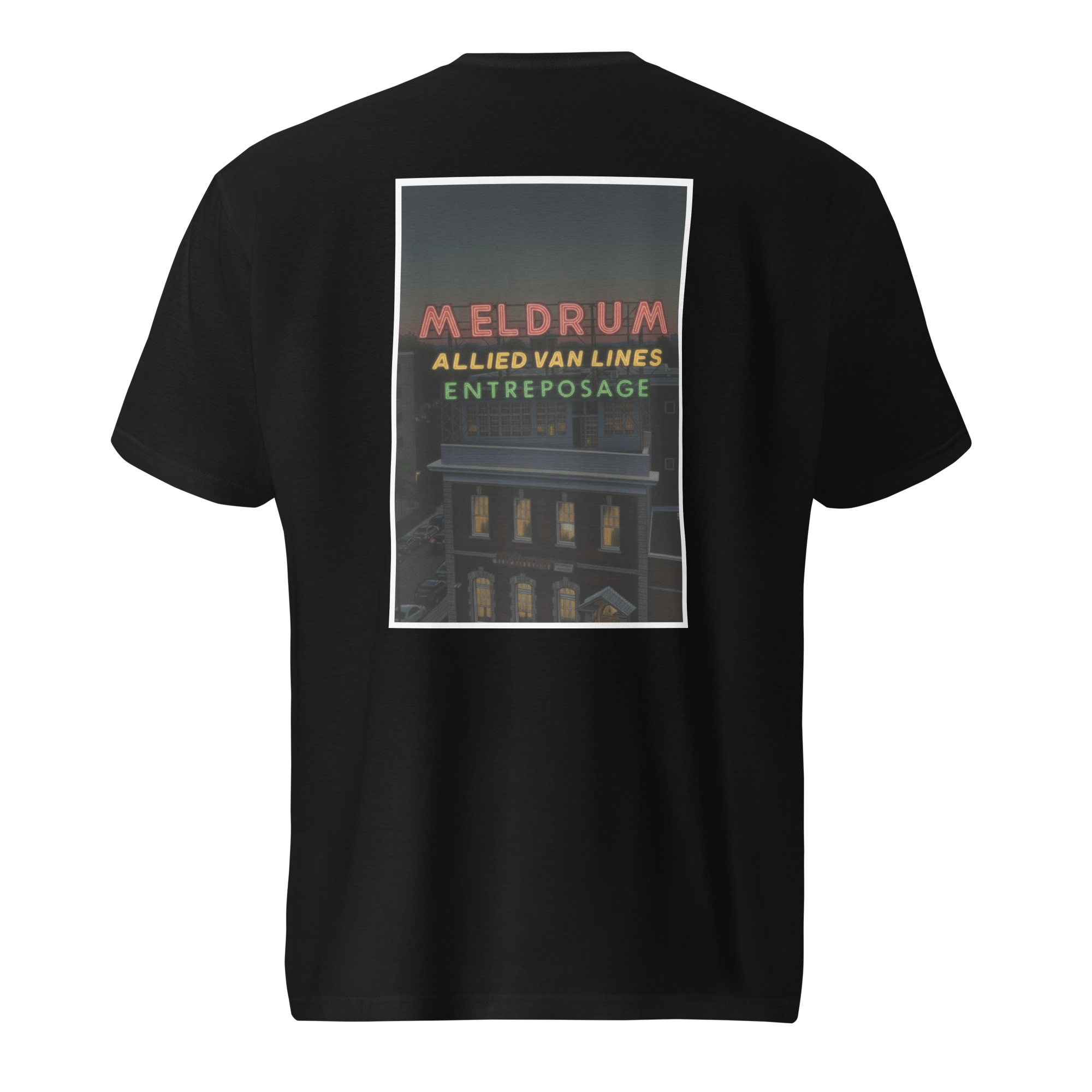 Meldrum The Mover Night Time Neon Sign on Building Vintage Graphic Unisex T-Shirt